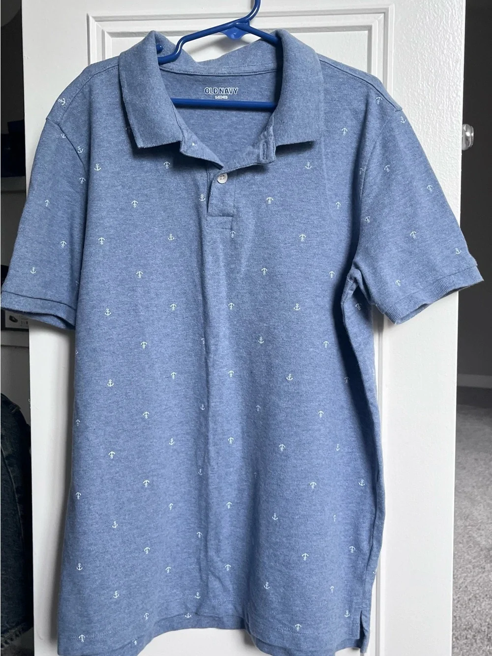 Old Navy Light Blue Polo with Tiny White Anchor Print